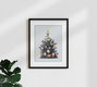 Mockup Wall art featuring a retro Christmas tree adorned with colorful ornaments in vintage style.