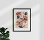 Mockup Wall art featuring soft blooms in rose and burgundy, harmonious and aesthetic.