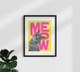 Mockup Wall art featuring a colorful cat design in pink and yellow by Ania Więcław.