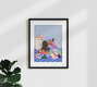 Mockup Illustration by Javiera Hernandez: mother sitting on laundry pile with vibrant colors and humorous vibe