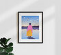 Mockup Illustration of a woman gazing into the distance, featuring vibrant colors and Andean landscape