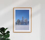 Mockup Fotokunst von Achim Thomae: Winterlandschaft in Bayern mit klaren Himmel und Bergen