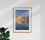 Mockup Photo art by Achim Thomae: Grossmünster church in Zurich with gentle reflection in the water