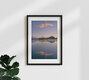 Mockup Photo art: Sunrise over Lake Bled with gentle clouds and morning mist.