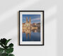 Mockup Photo art by Achim Thomae: Grossmünster church in Zurich with gentle reflection in the water