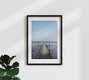Mockup Wadden Sea at low tide with a calm wooden pier near the beach.