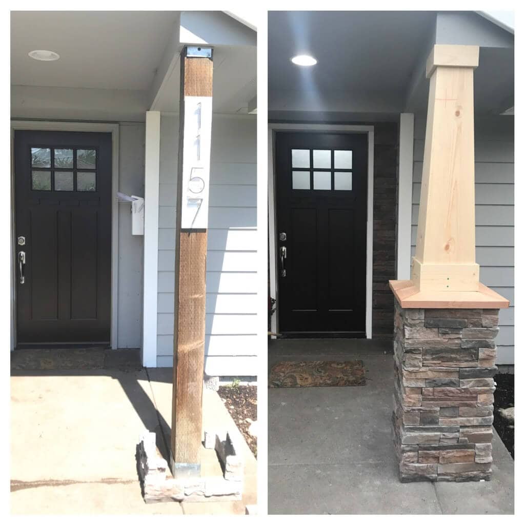 STACK OF STONES PORCH COLUMN MAKEOVER IDEAS BEFORE AND AFTER
