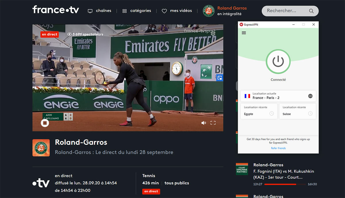 Regarder Roland Garros étranger ExpressVPN