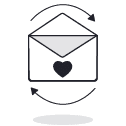 Envelope opening with heart on it with arrows around it to show a cycle. Envelope opening with heart on it with arrows around it to show a cycle.