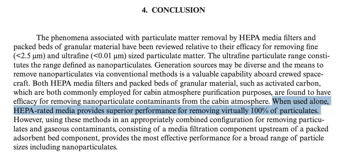 NASA nanoparticles HEPA capture