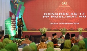 President Jokowi delivers a remarks at the Opening of the 17th Congress of Muslimat Nahdlatul Ulama, at Hajj Dormitory, Pondok Gede, East Jakarta, on Thursday (24/11) (Picture: Public Relations Office/Jay)