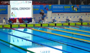 Stadion Aquatic di Gelora Bung Karno Jakarta, yang merupakan renovasi dari stadion lama dan kini dinilai sebagai salah satu contoh sarana olahraga terbaik yang dimiliki Indonesia, dan sudah memenuhi standar internasional. (Foto: IST)