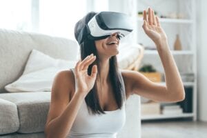A woman using a VR headset