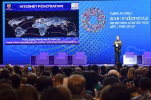 President Jokowi delivers his remarks in Bali Fintech Agenda Seminar, at Bali International Convention Center (BICC), Nusa Dua, Bali, Thursday (11/10). Photo by: Jay/ Public Relations Division of Cabinet Secretariat.