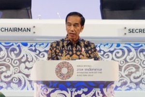 President Jokowi delivers remarks at the opening of the IMF-World Bank Group Annual Meeting, at BNDCC, Nusa Dua, Bali, Friday (12/10). (Photo: Anggun/PR)