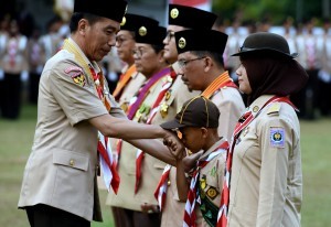 President Jokowi attends the 57th Scout Day Commemoration Ceremony, at Gajah Mada Square, Wiladatika Recreational Park, Cibubur, Jakarta, Tuesday (14/8). (Photo by: IST)