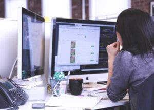 A student working at a computer