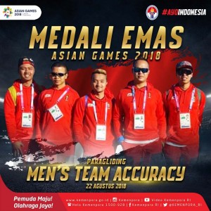 Paragliding team wins gold in mens accuracy at Gunung Mas, Puncak, Cianjur, West Java Province, on Wednesday (22/8)