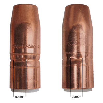 Image of two Tregaskiss nozzles showing change to crimp