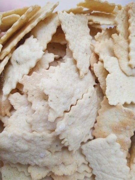 A pile of sourdough crackers