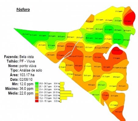 Mapa de variabilidade espacial para aplicação de fósforo em taxa variável