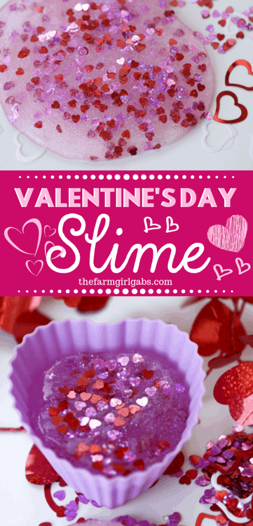 You and your kids will LOVE making this easy DIY Valentine's Day Slime project. This fun craft makes a great party favor too! #Slime #ValentinesDay #Crafts #DIY #Kids #KidsCrafts #PartyIdeas #SlimeRecipe