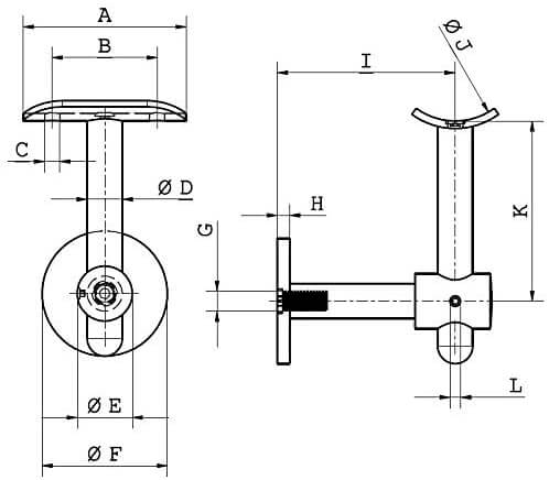 Handlauf 6 Wandhalter V2A technische Zeichnung