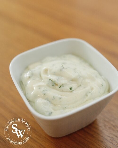 The creamy mayonnaise dressing for the super simple slaw.