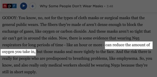 a recent news story in the US said masks lower our oxygen.