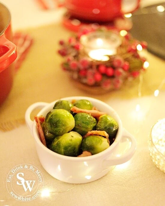 Quick & Easy Bacon Brussels Sprouts on the Christmas table.