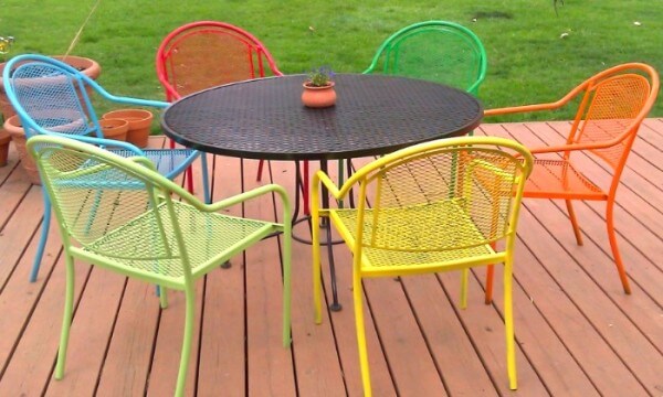 COLORFUL PAINTED WROUGHT IRON PATIO FURNITURE