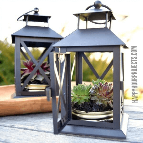 DIY PORCH DECOR IDEAS FOR SUMMER AND SPRING WITH TRANSFORM LANTERN INTO PLANTER