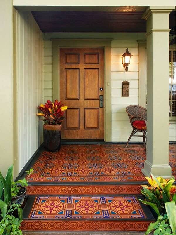 BOLD AND WARM STENCIL PORCH FLOOR IDEAS
