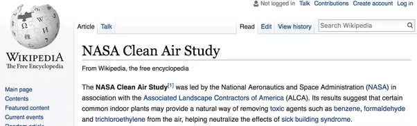NASA clean air study on plants as method to filter and remove formaldehyde from air