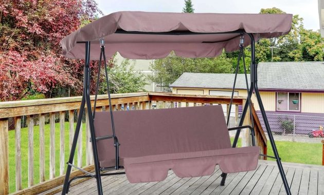 OUTSUNNY 3 PERSON STEEL FABRIC OUTDOOR PORCH SWING WITH STAND BROWN