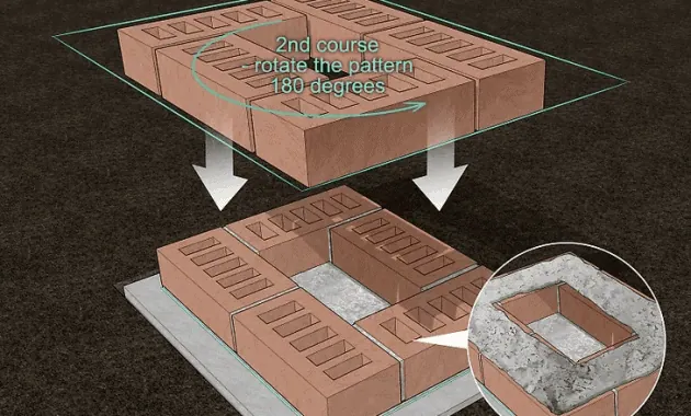 BUILD BRICK PORCH COLUMN STEP BY STEP LAY THE SECOND LEVEL OF THE BRICKS