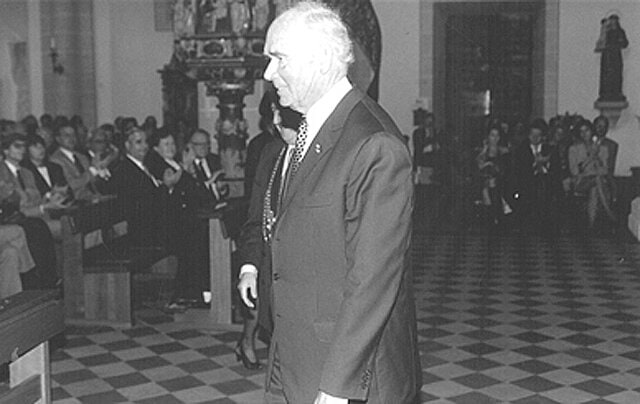 Peter Ludwig 1992 anlässlich der Einweihung des Ludwig Museums in der St. Kastor-Kirche Koblenz 1992