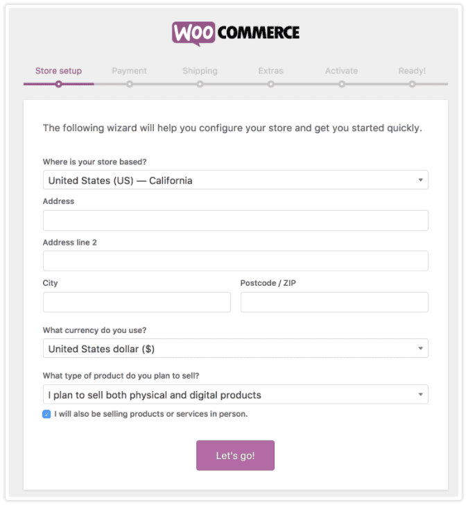 WooCommerce quick-setup wizard