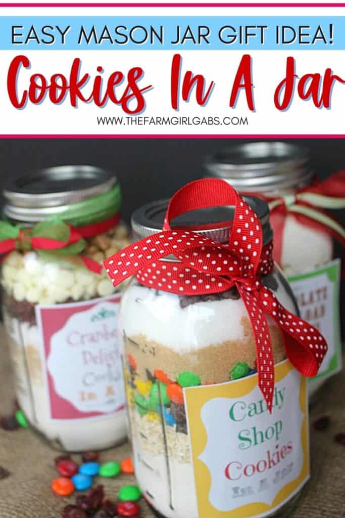 Cookies in a Jar make the perfect gift. Click here for three easy recipes that you can give any time of the year. This is an easy Mason Jar Gift idea. This homemade food gift is perfect to make for the holiday season. Cookies in a Jar make a great Christmas gift idea. Grab some jars and make some of these mason jar gifts to give to family, friends and teachers. Everyone will love receiving this easy homemade Christmas craft.