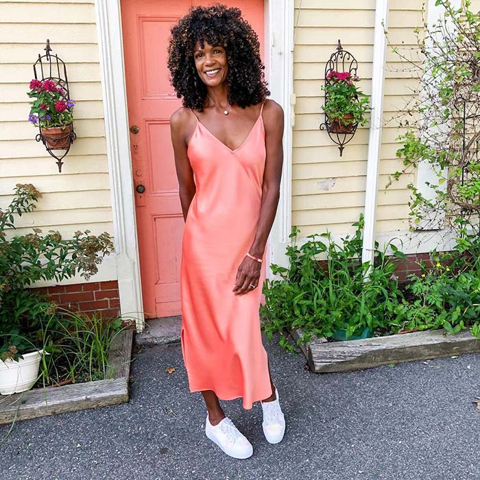 Diane in an orange dress | 40plusstyle.com