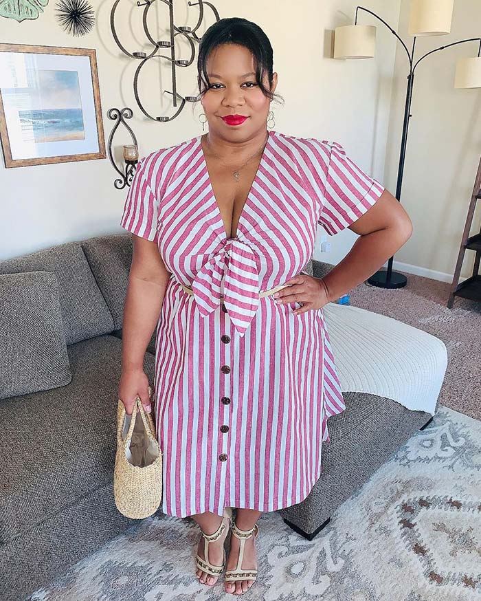 Flattering stripe dress to hide a belly | 40plusstyle.com