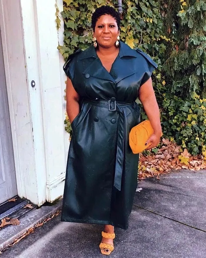 Things that can make you look older - Shameka wears a trendy leather dress | 40plusstyle.com