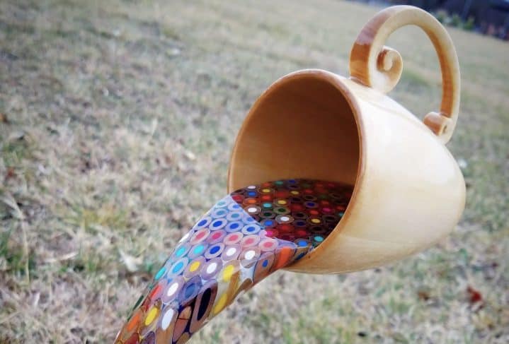 A Floating Coffee Cup Pours a Rainbow of Liquid Pencils 1 A Floating Coffee Cup