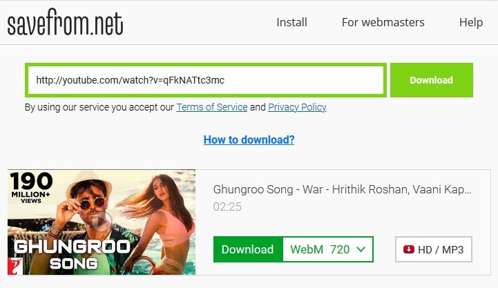 New website savefrom.net for download youtube videos