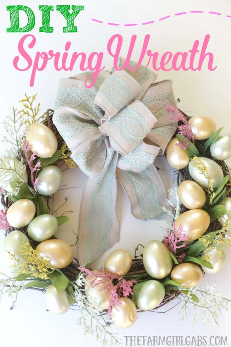 Brighten up your front door with this easy and welcoming DIY Spring Easter Egg Wreath. It's the perfect way to welcome spring. #SpringWreath #Easter #Wreath