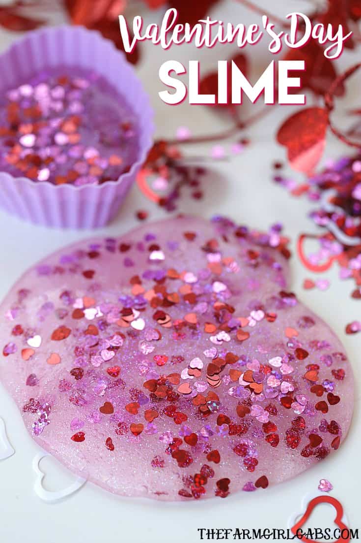 You and your kids will LOVE making this easy DIY Valentine's Day Slime project. This fun craft makes a great party favor too! #Slime #ValentinesDay #Crafts #DIY #Kids #KidsCrafts #PartyIdeas