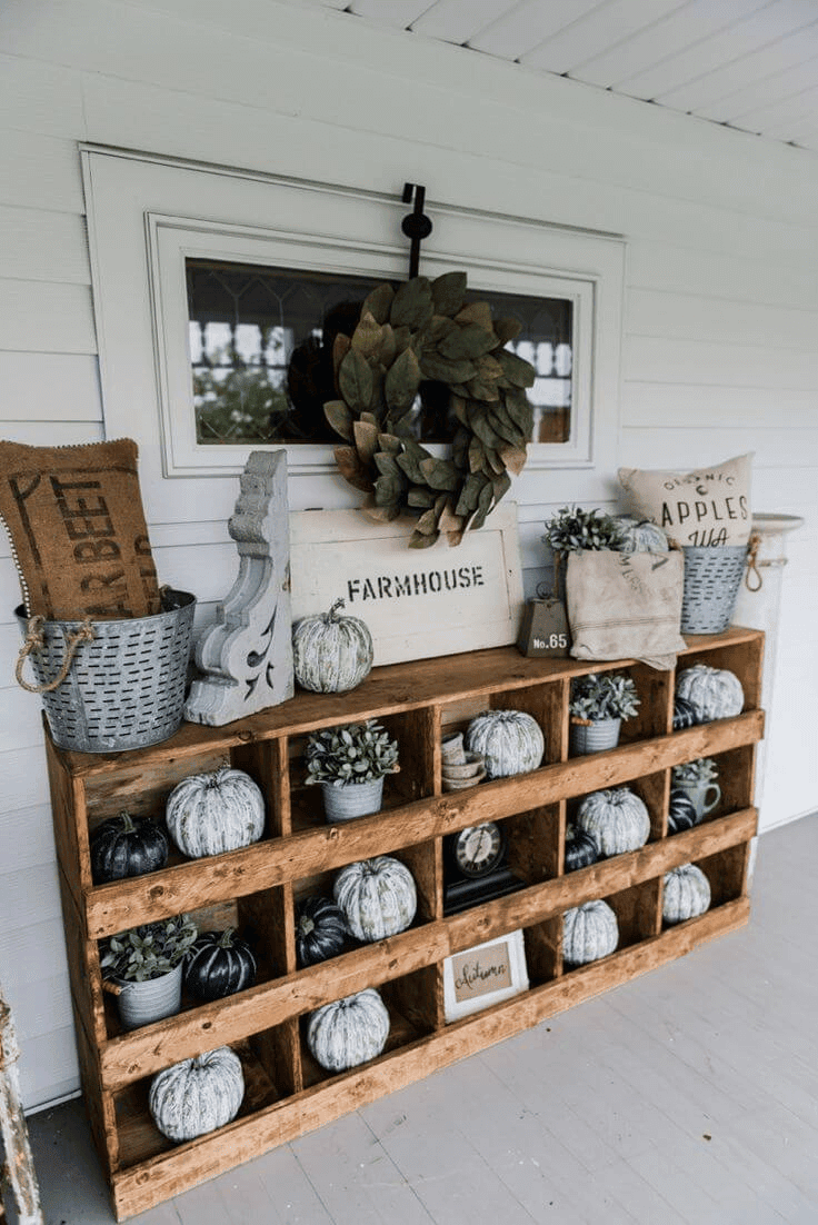 FARMHOUSE WOODEN CURIO PORCH CABINET DECOR IDEAS