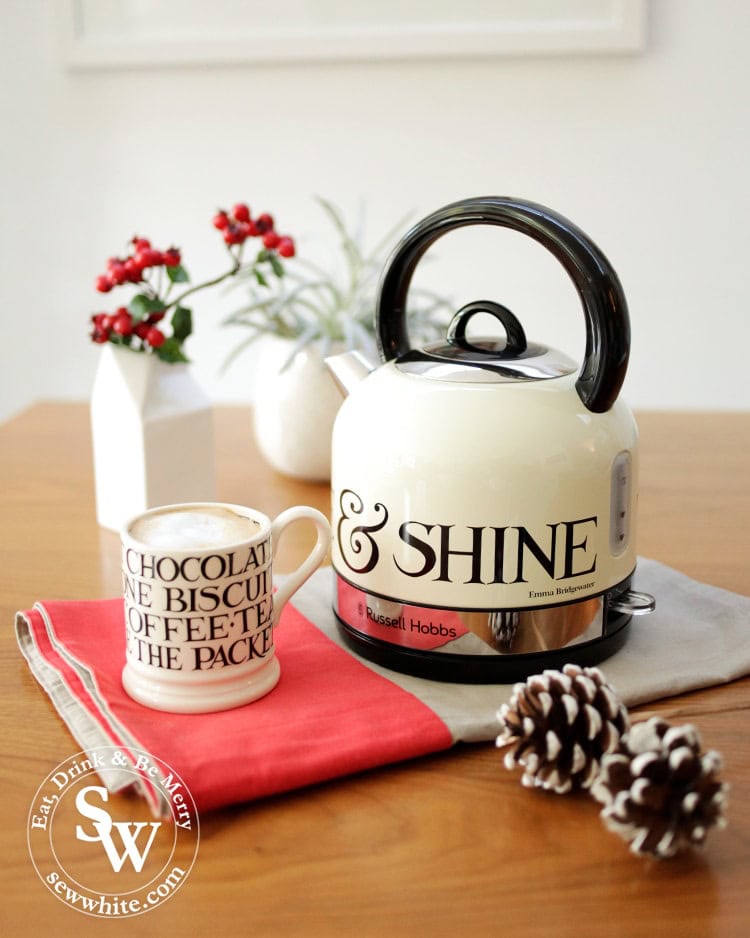 Russell Hobbs and Emma Bridgewater collaboration kettle with rise and shine written on it in The Top 5 Lifestyle Gifts for Christmas. Perfect Chistmas breakfast.