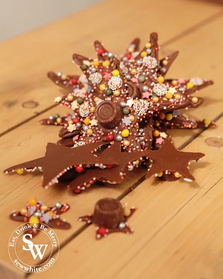 Toppled over Chocolate Star Christmas Tree. Chocolate stars covered with sprinkles.