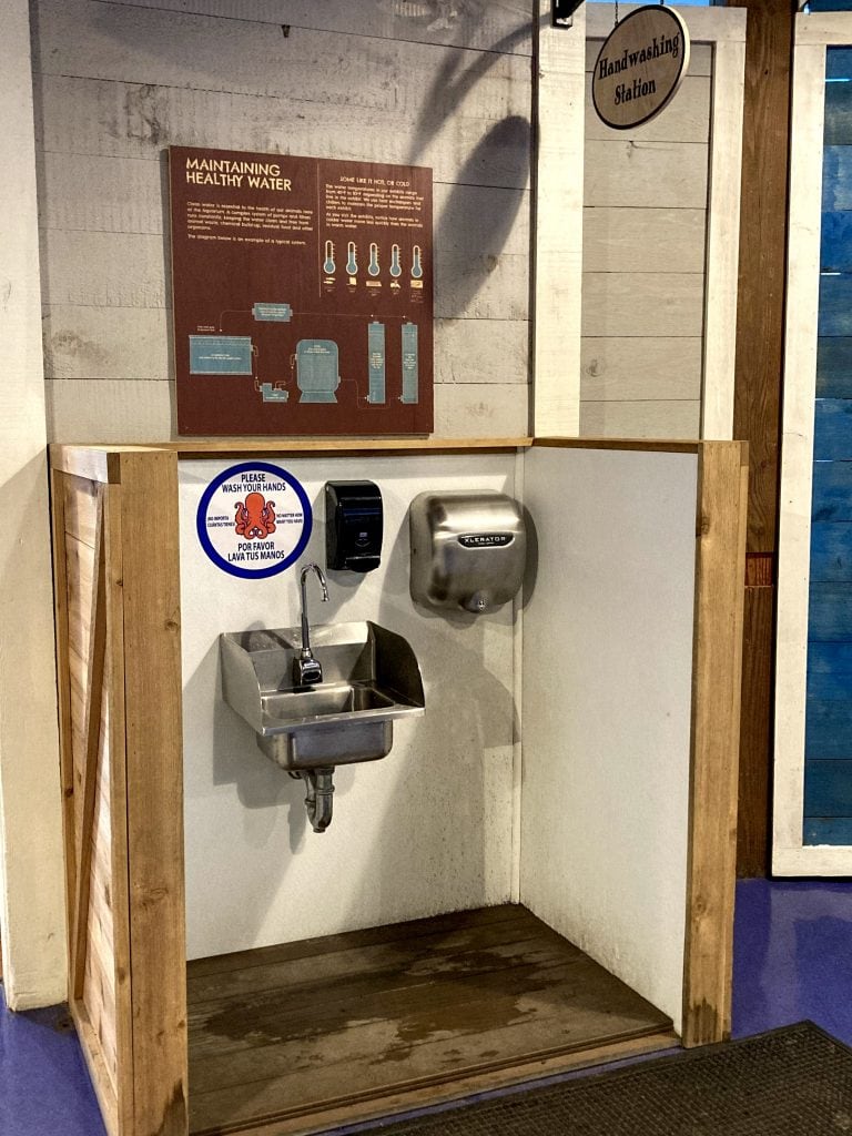 hand washing station at the Maritime Aquarium in Norwalk